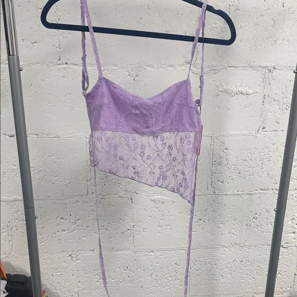 Lavender Lace Crop Top Open Back NWT Edikted - Lilac Spaghetti Strap Top XS